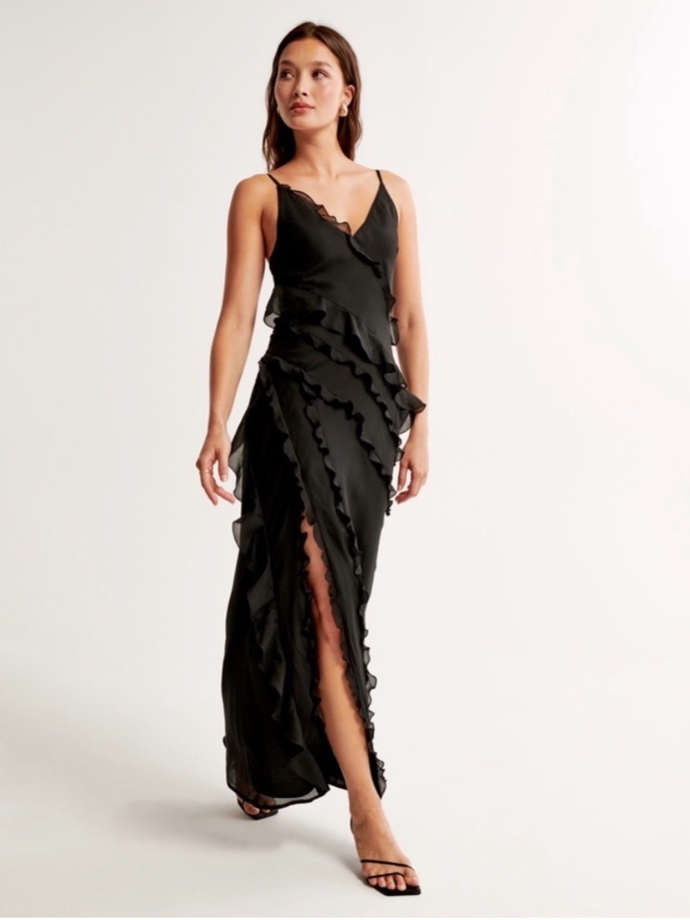 Abercrombie & Fitch Black Ruffle-Detail Maxi Dress